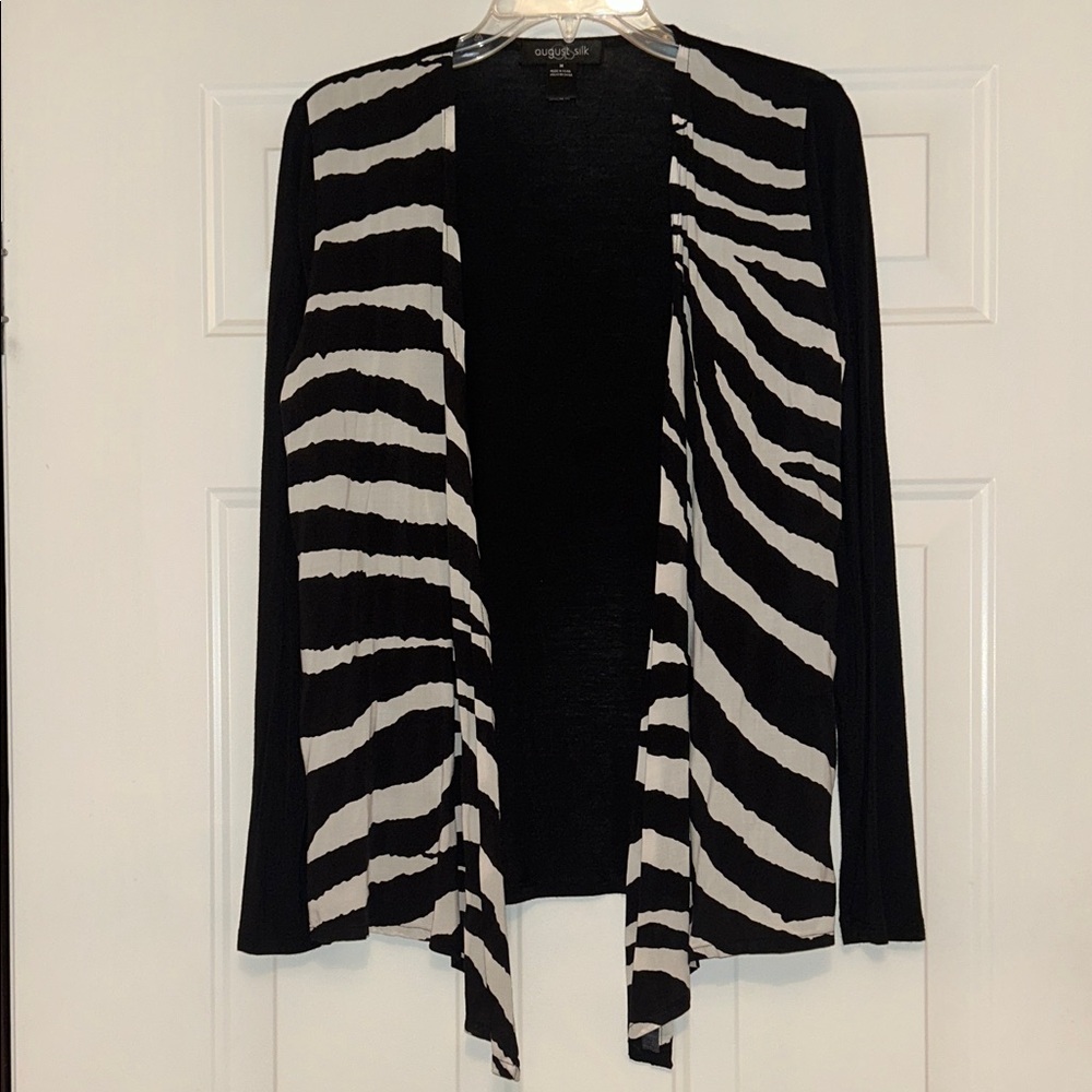 August Silk Zebra Women's Cardigan M Black White Lightweight Spring Career